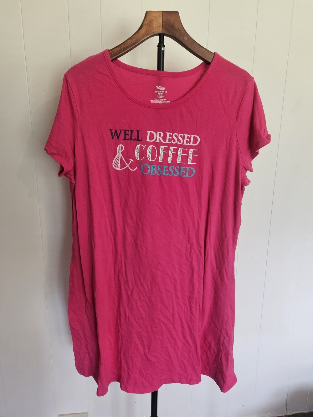 Secret Treasures Hot Pink "Well Dressed & Coffee Obsessed" Nightgown Size L/XL